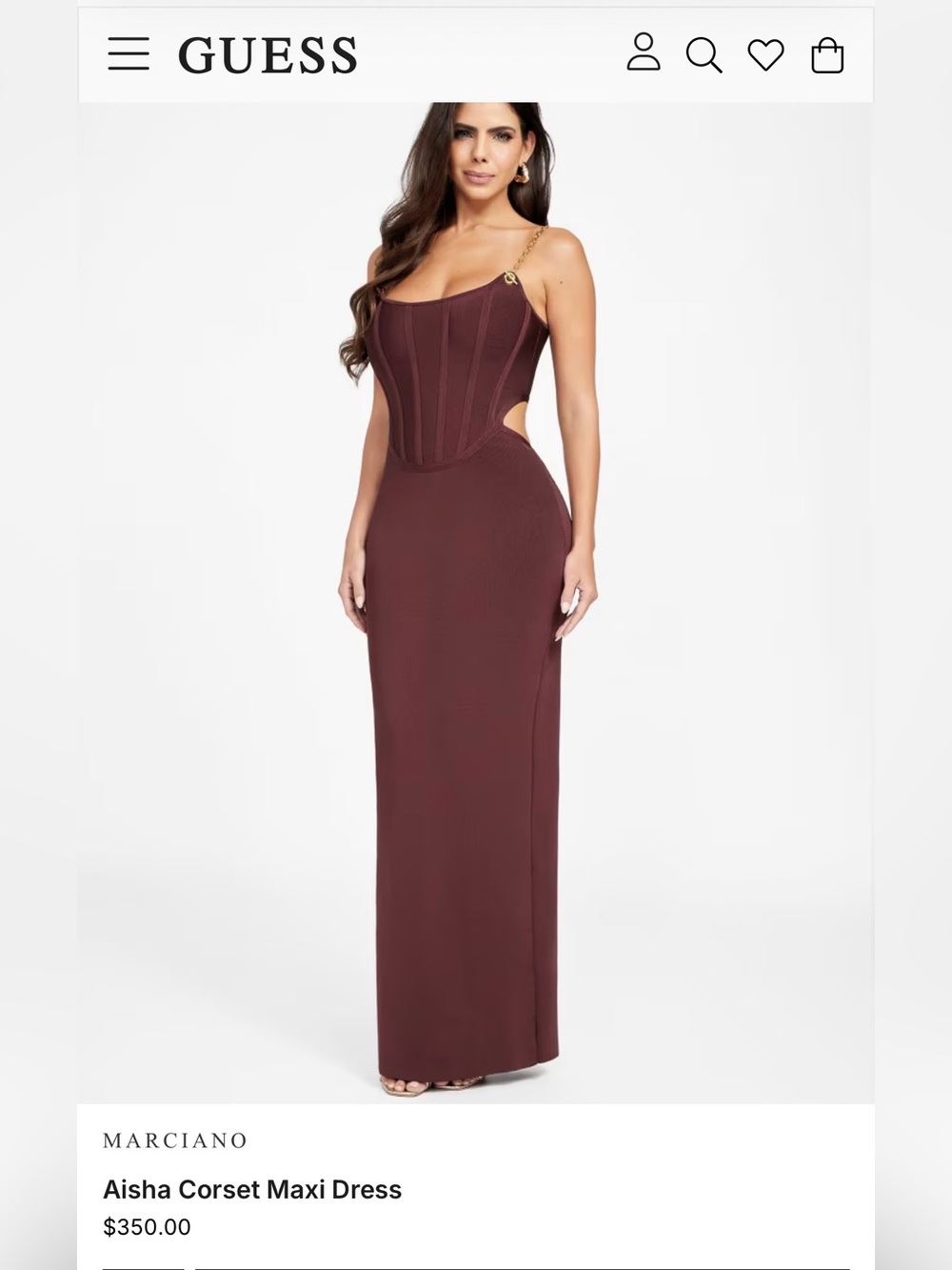 NWT Marciano Aisha Corset Maxi Dress with Chain Straps in Burgundy